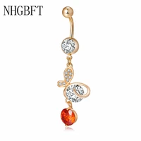 nhgbft long section butterfly shape belly button ring womens navel piercing dangling body jewelry dropshipping