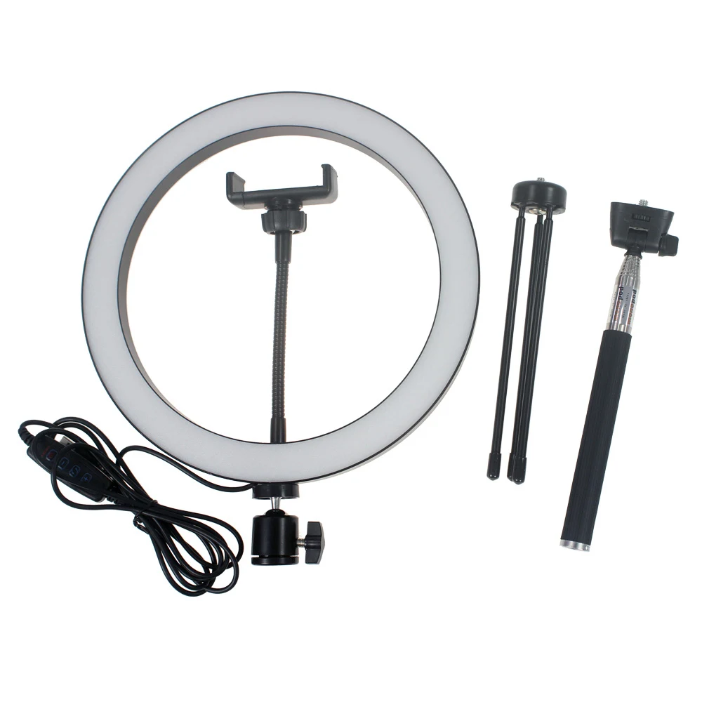 10 inch with clip 10 дюймов Selfie Ring Light двухцветная лампа с штатив-Трипод стойка для трансляция макияж светодиодный настольный кольцо свет мини светодиодный Камера свет - Цвет: 10 inch with clip