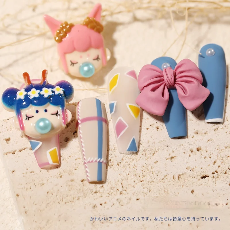 

3PC New butterfly nail art cartoon decoration 3D kawaii accessories resin diamond decoration bear bow DIY manicure accessories