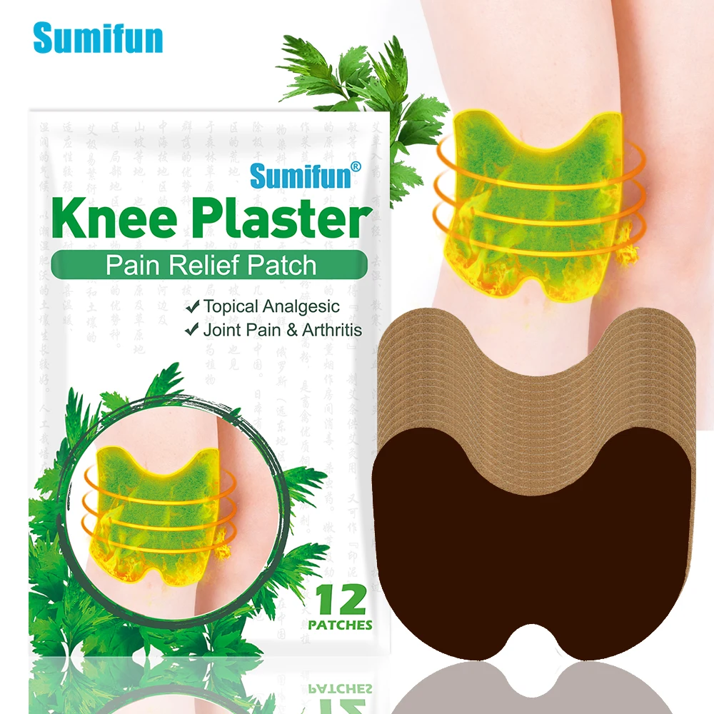 

12Pcs/bag Sumifun Wormwood Knee Heated Patch Non-Woven Natural Herbal Knee Joint Pain Medical Plaster Treat Arthritis Patchs New