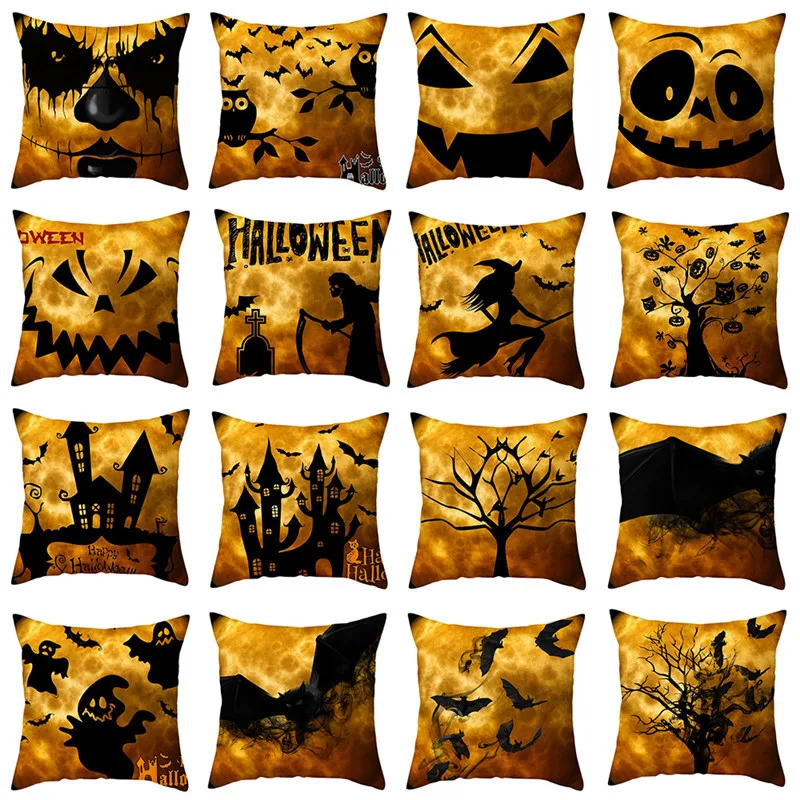 

Fuwatacchi Halloween Pattern Cushion Cover Pumpkin Ghost Double Sides Printed Pillow Covers for Home Sofa Car Decor Pillowcases