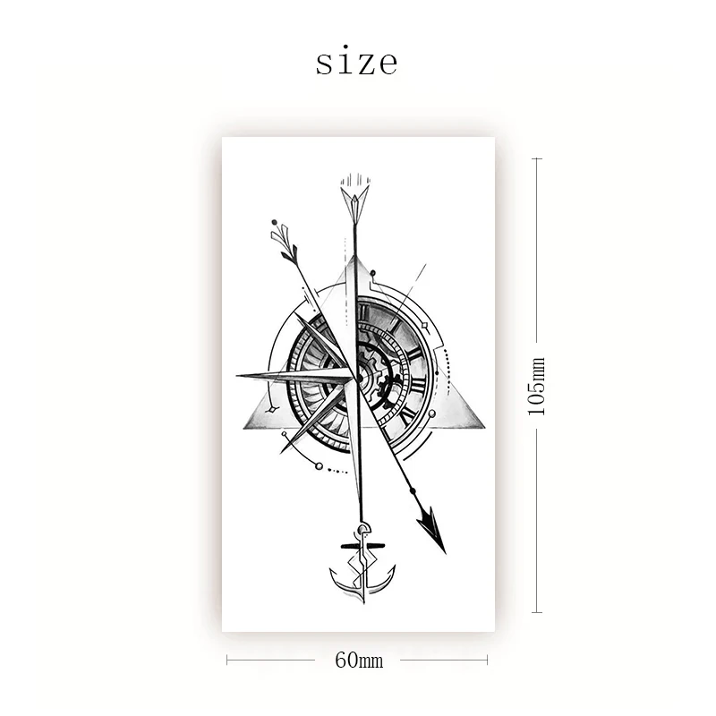 

Compass Arrow Waterproof Temporary Tattoo Sticker Geometry Wolf Flowers Fake Tattoos Flash Tatoos Chest Body Art for Women Men