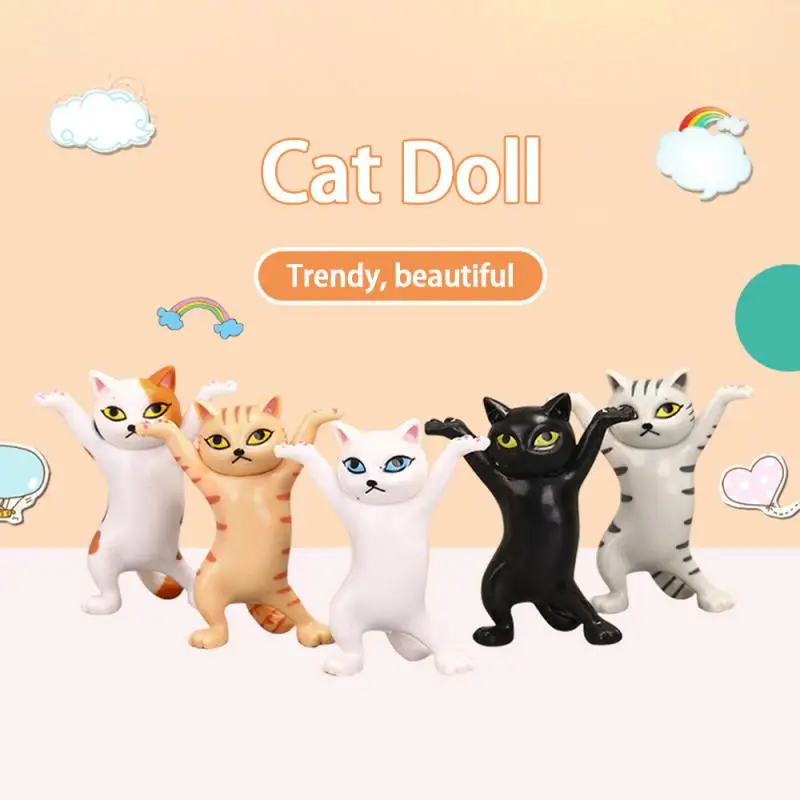 

5Pcs/Set Enchanting Cat Pen Holder Ornaments Dancing Cat Small Gift Raise Hand Hold Desk Decor Handmade Home Decoration Toy Gift