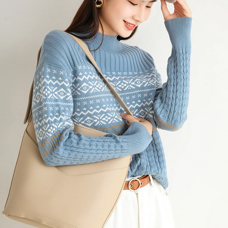 

adishree woman winter 100% Cashmere sweater autumn knitted Pullovers High Quality Warm Female thickening Turtleneck Patchwork