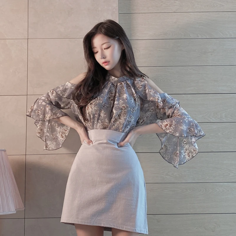 2021 из шифона с цветочным рисунком блузки для женщин летом коротким рукавом