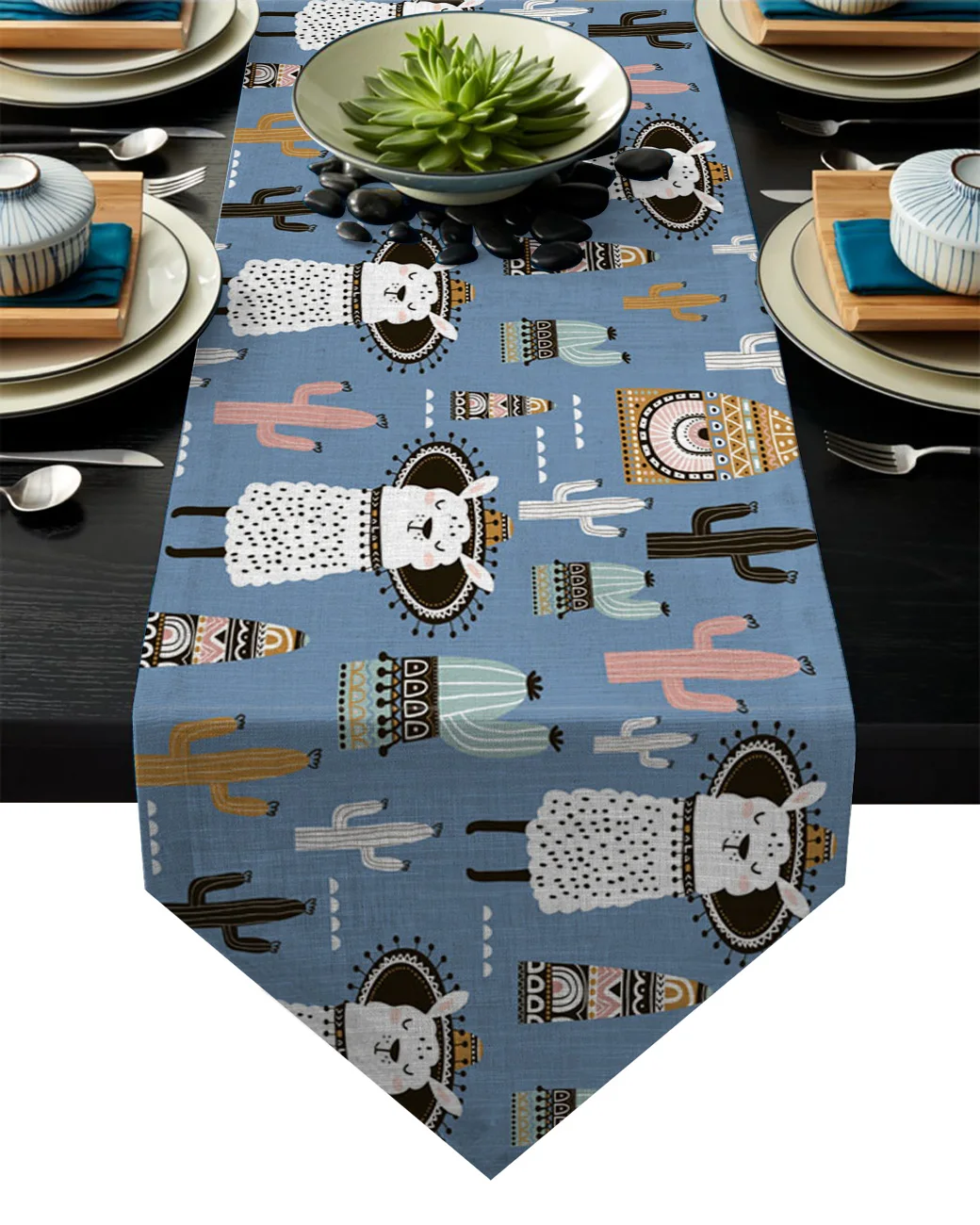 Современная настольная дорожка С КАКТУСОМ и альпакой в скандинавском стиле