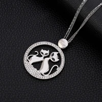 couple cats pendant necklace for women rose gold silver plated sweater chain long necklace fashion jewelry accessory gift 2020