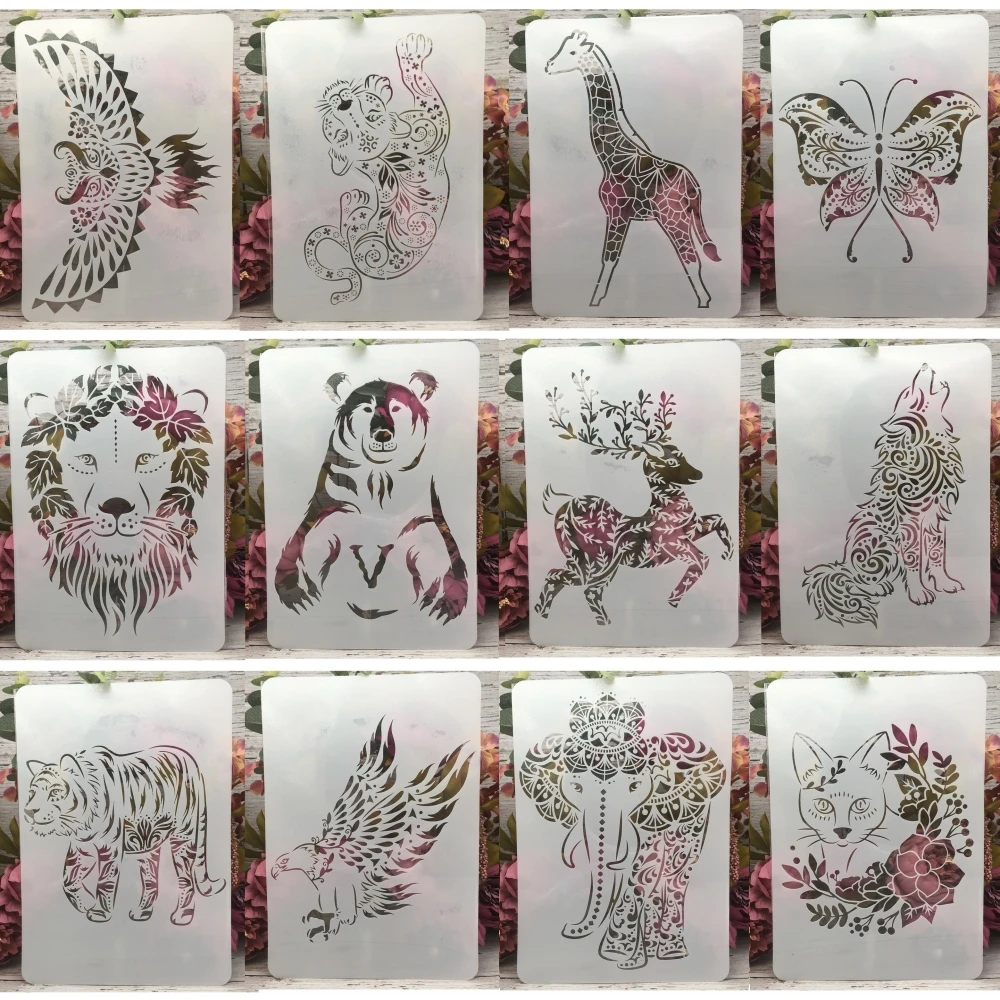 

12Pcs/Lot A4 29*21cm Mandala Animals DIY Wall Layering Stencils Painting Scrapbook Coloring Embossing Album Decorative Template