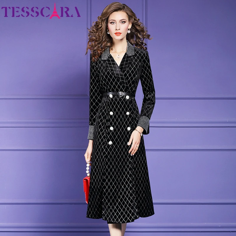 Женское роскошное бархатное платье блейзер TESSCARA с бисером женское элегантное