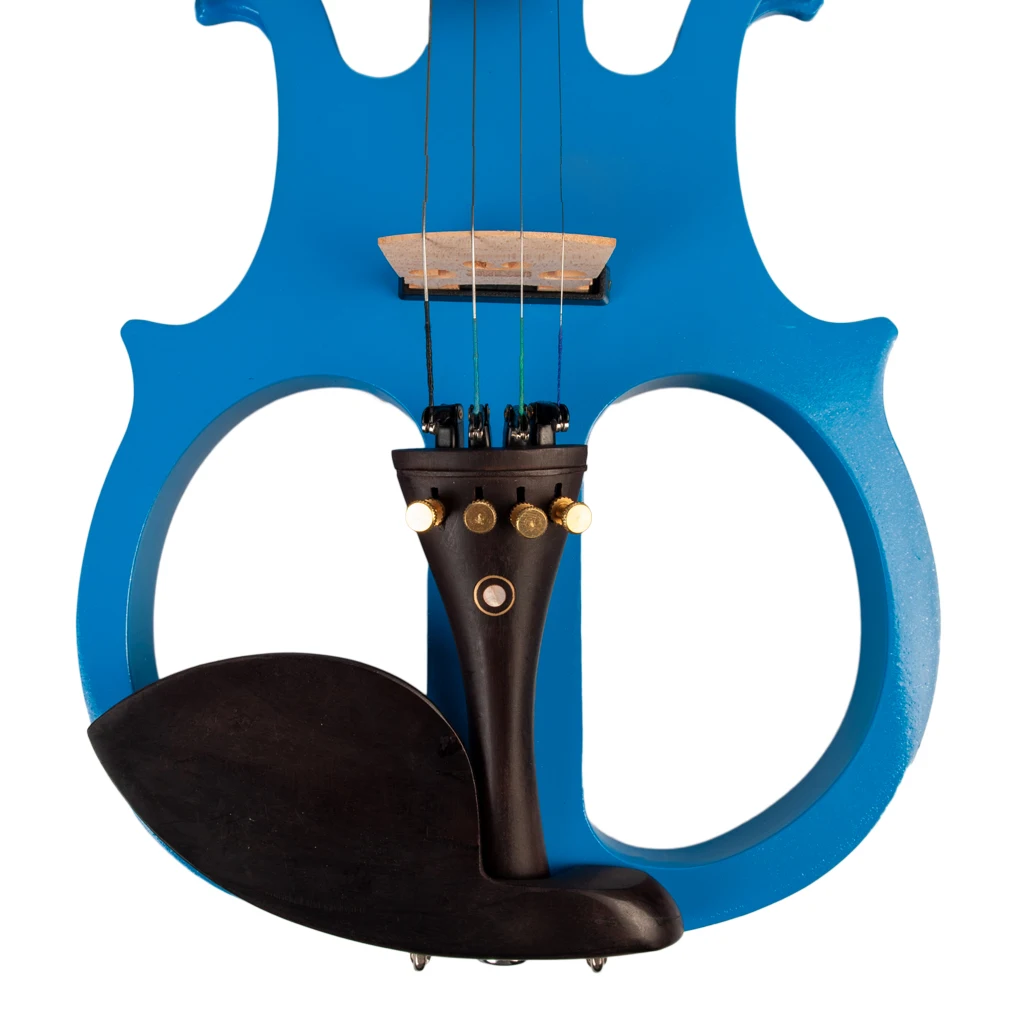4/4 Electric Violin Solid Wood Ebony Fittings Silent Violin Blue Color w/ Violin Carrying Case +Bow+Violin Strings+Rosin+Bridge enlarge