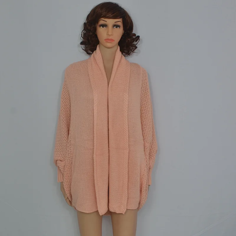 Pink OMIKRON, новинка, зимние кардиганы для женщин, большие размеры, с рукавами «летучая мышь», свитера, длинный кардиган, женская вязаная одежда, куртки цвета хаки - Цвет: Pink