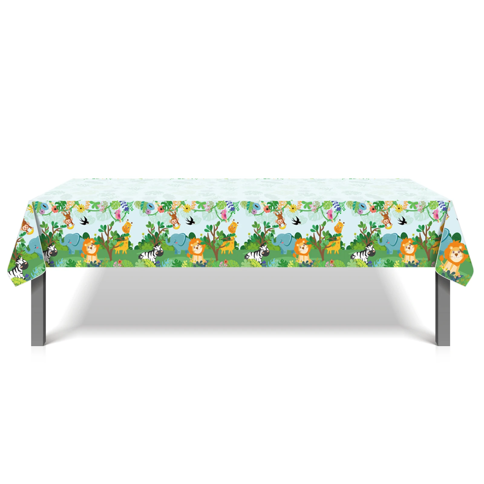 

130*220cm Disposable PE Jungle Animals Tablecloth Decor Baby Shower Cartoon Tablecover Cloth Happy Birthday Party Favor
