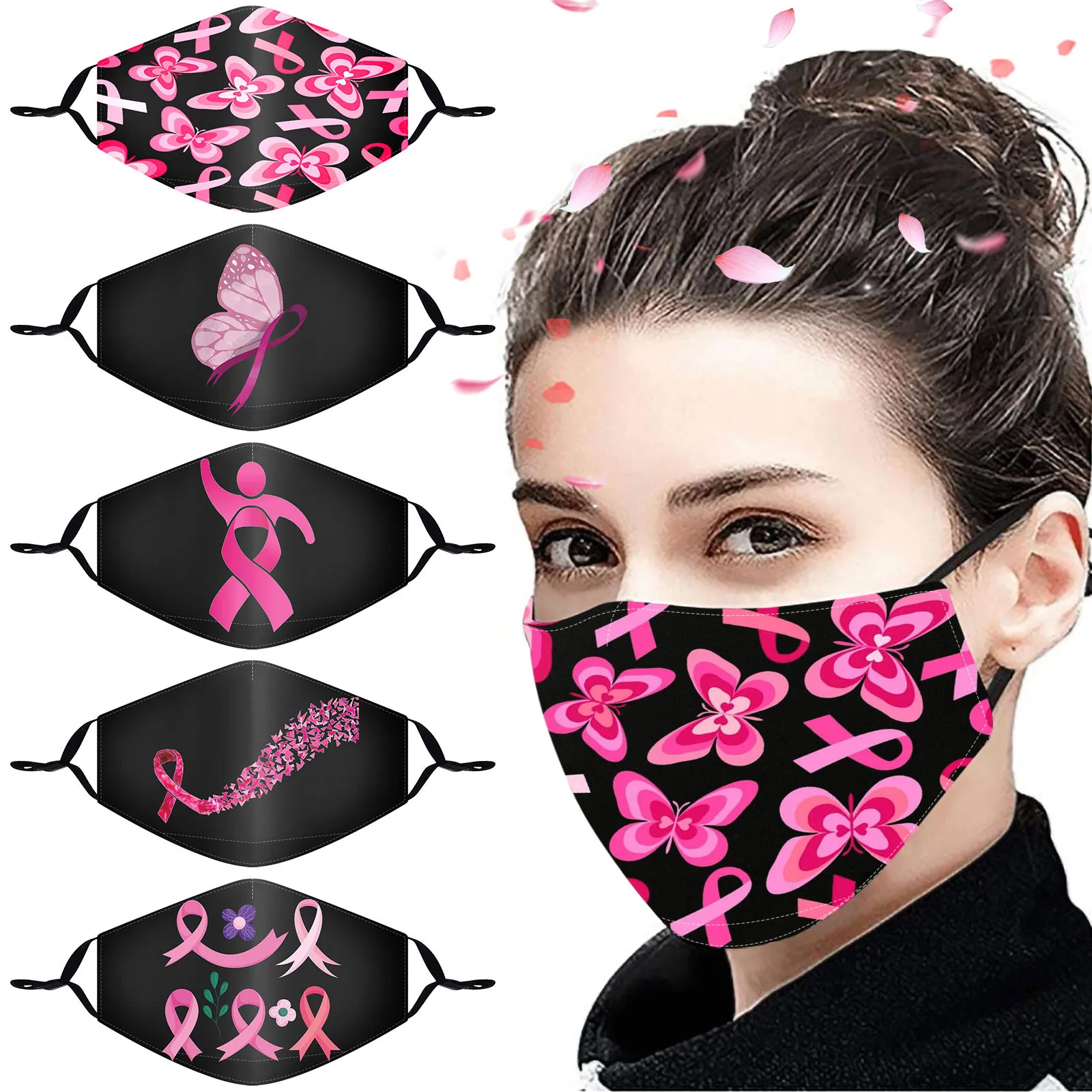 

1PC Breast Cancer Print Adults Mask Cotton Washable Reusable Ultrathin Unisex Mouth Cover Fashion Vintage Ultrathin Adults Mask