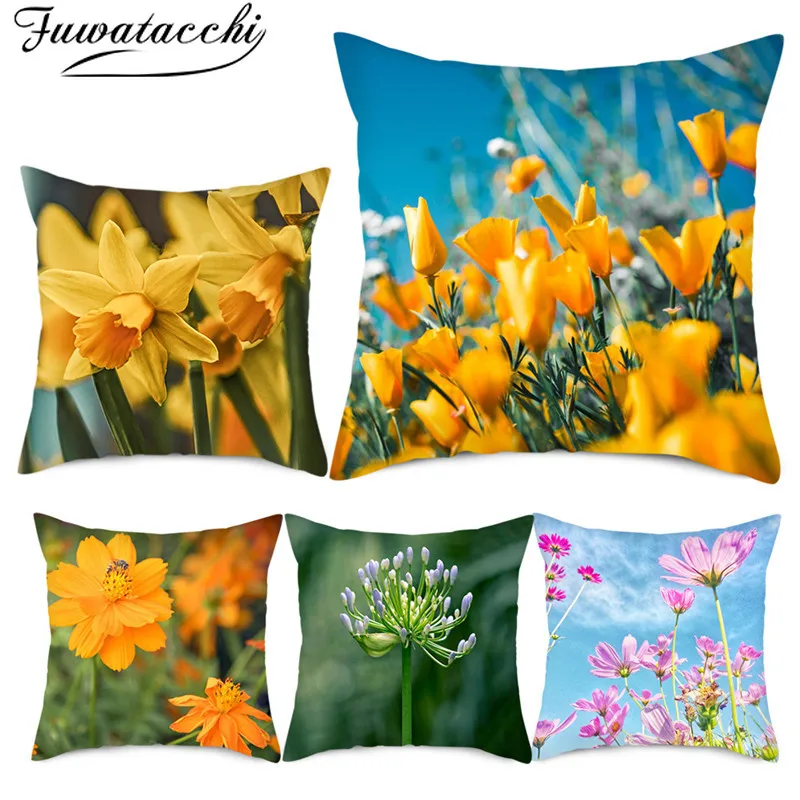 

Fuwatacchi Wild flowers Cushion Cover A wide variety of floral Pattern Home Decor Sofa Decorative Pillowcases cover 450mmx450mm