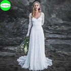 Кружевное свадебное платье в стиле бохо, Пляжное богемное платье невесты с V-образным вырезом, длинным рукавом, открытой спиной, сексуальные брюки, простое, 2020