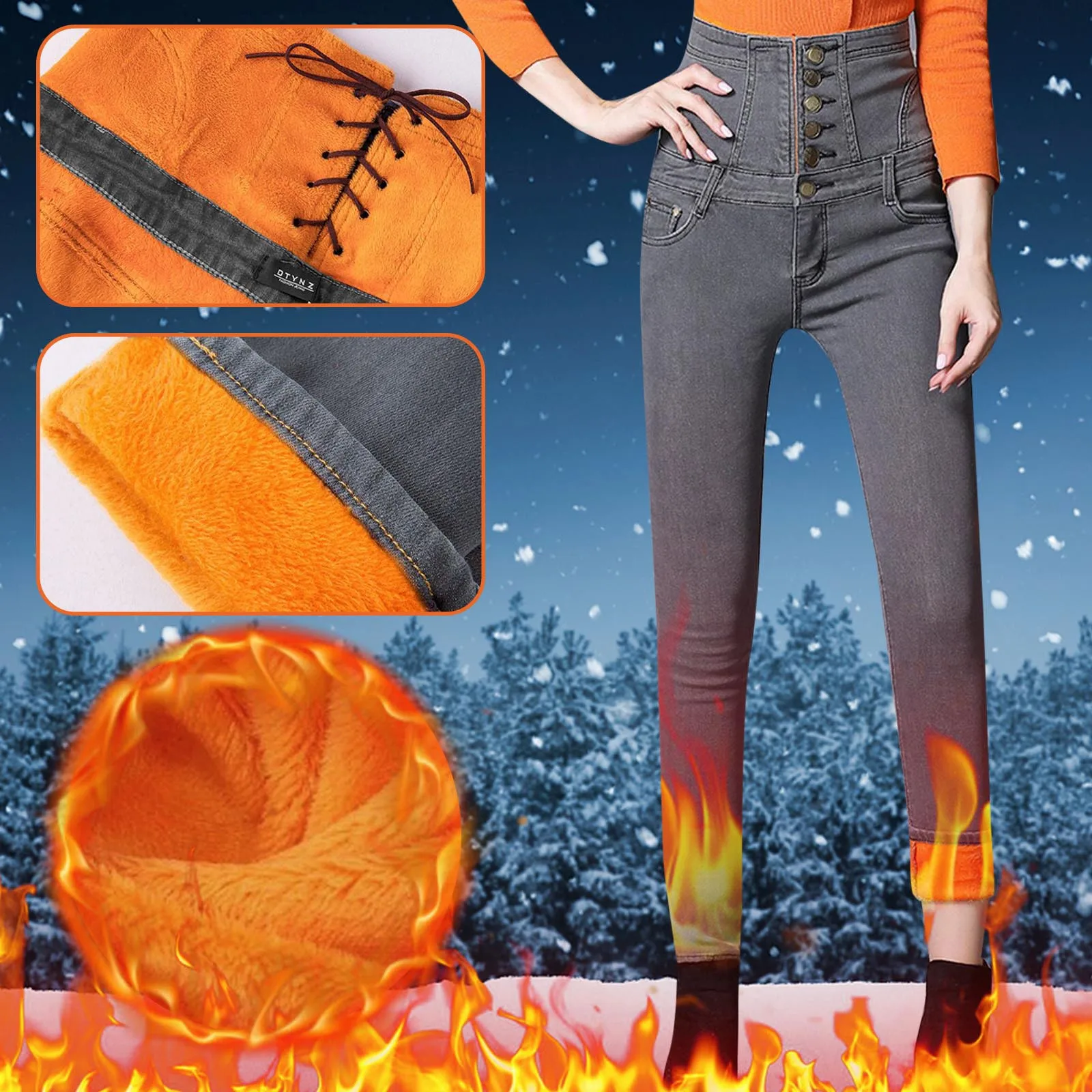 

Женские повседневные джинсы с высокой талией, брюки-карандаш с эластичным поясом, облегающие утепленные теплые джинсы с карманами и пугови...