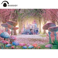 allenjoy wonderland pink enchanted forest backdrop mushroom fairy castle princess floral birthday decor photography background