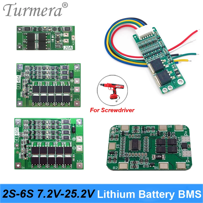 

Turmera 2S 3S 4S 5S 6S BMS Lithium Battery Balance Protection Board for 7.2V 12V 14.4V 16.8V 18V 21V 25V Screwdriver Battery Use