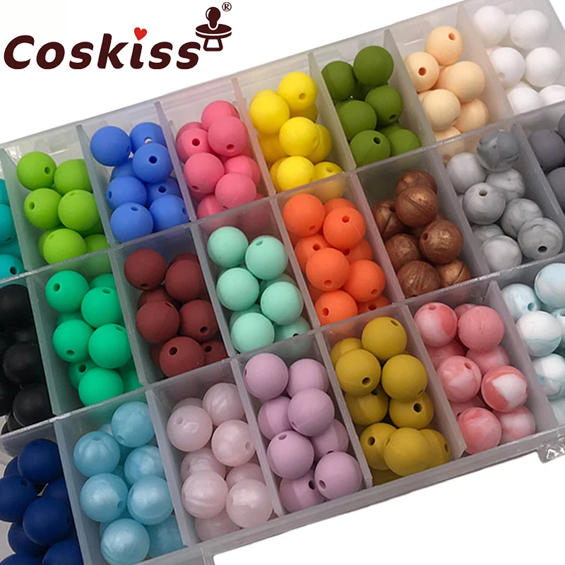 Coskiss-Cuentas redondas de silicona para dentici&oacute;n de beb&eacute;, abalorios para morder, 19mm, 20 unidades-0