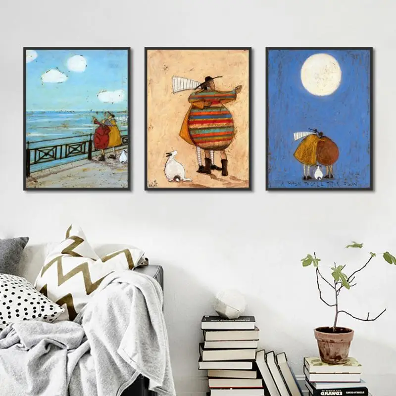 

Cartoon Affectionate Couple With White Sheep Appreciate Romantic Beautiful Scenery Happy Poster For Bedroom Living Room Decor