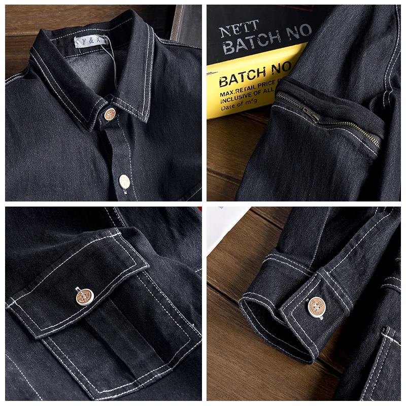 Men Jeans Jumpsuits Lapel Long Detachable Sleeve Embroidered Fashion Hip Hop Denim Overalls Cargo Pants Black Homme Trousers