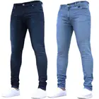 Осенне-зимние тянущиеся джинсовые брюки, мужские уличные джинсы, синие модные мужские узкие джинсы, длинные леггинсы