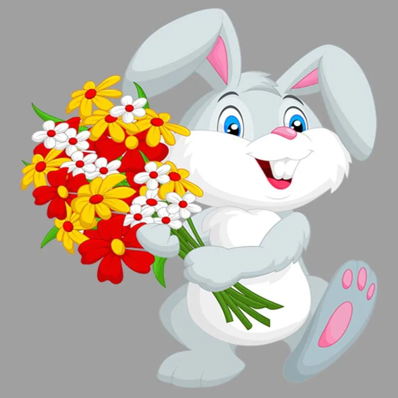 Милый цветок кролик горячее тиснение наклейки для девочек свитер футболка