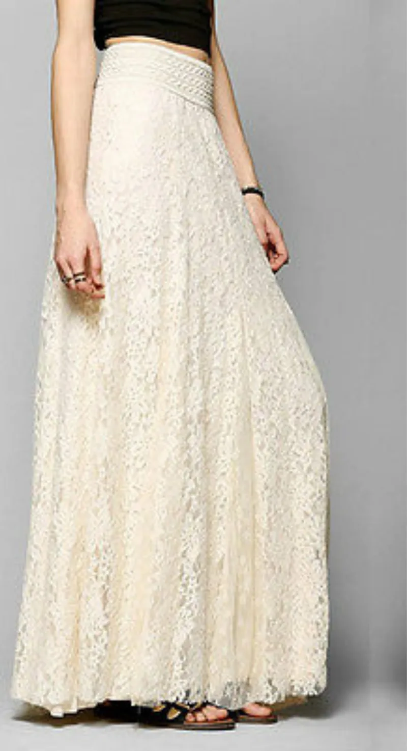

Women Sexy Casual Lace Layered Hitched Maxi Skirt A Line Boho Long Summer Skirts