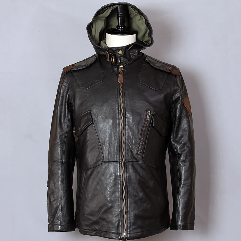 AVIREX FLY модная мужская куртка с капюшоном из натуральной кожи черная летная