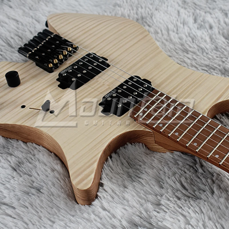 Горная безголовая гитара fanned fret 25,5-25 'пепельный корпус Пламя клен Топ жареный кленовый гриф fret