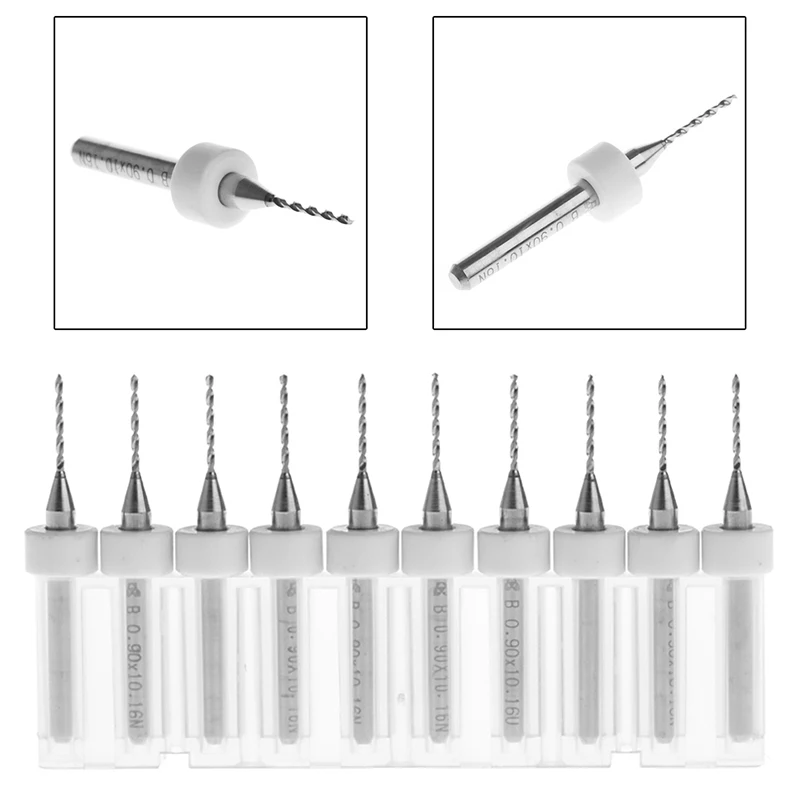 

10 Pcs 0.9mm Tip 1/8" Shank Spiral Flute Tungsten Carbide Micro PCB Drill Bits
