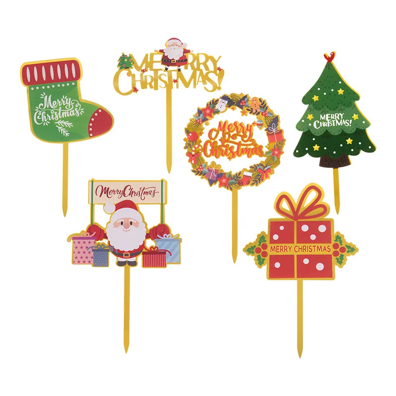 

Merry Christmas Cake Toppers Acrylic Santa Claus Xmas Tree Snowman Elk Party Dessert Decor Christmas Theme New Year Cake Decor