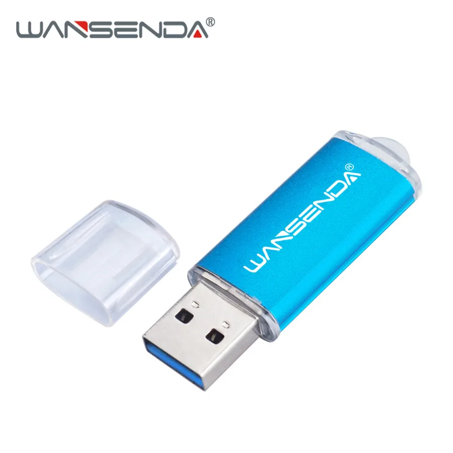 Синий Новинка WANSENDA флеш-накопитель USB 3,0, 128 ГБ, 64 ГБ, металлическая ручка-накопитель, 32 ГБ, 16 ГБ, 8 ГБ, флешка, 256 ГБ, Высокоскоростной USB 3,0, флеш-карта памяти - Цвет: Синий