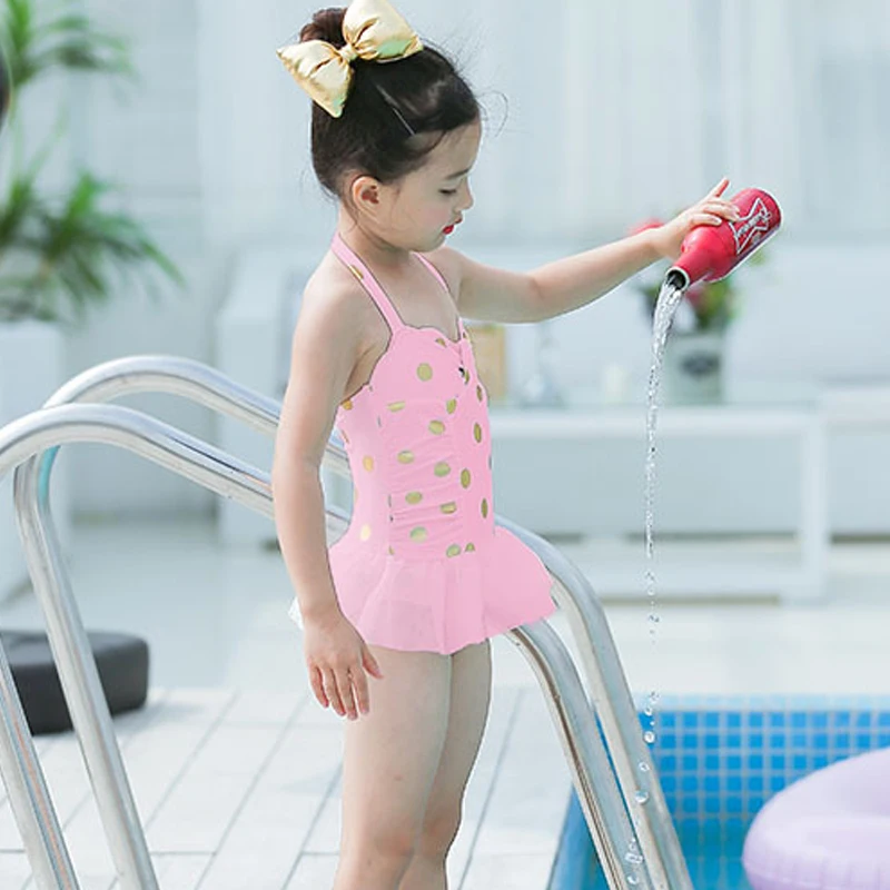 Милая цельнокроеная одежда для купания маленьких девочек розовый купальник в