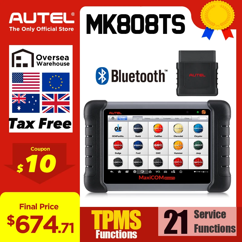 Autel MaxiCOM MK808TS Профессиональный OBD2 Bluetooth инструмент для диагностического сканирования автомобиля OBD 2 сканер Программирование TPMS датчик PK MK808 MP808TS