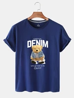100 cotton cute denim bear print short sleeved t shirt women summer casual short sleeved unisex oversized t shirt ladies shirt