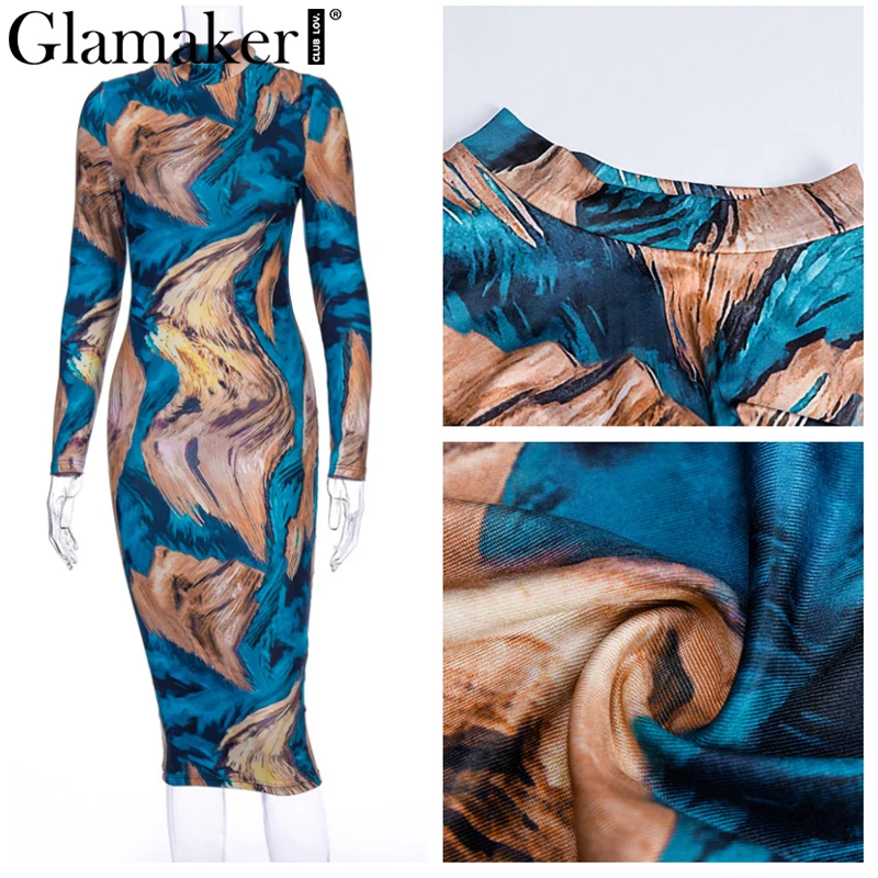 Glamaker модное облегающее Бандажное офисное платье с принтом женское весеннее