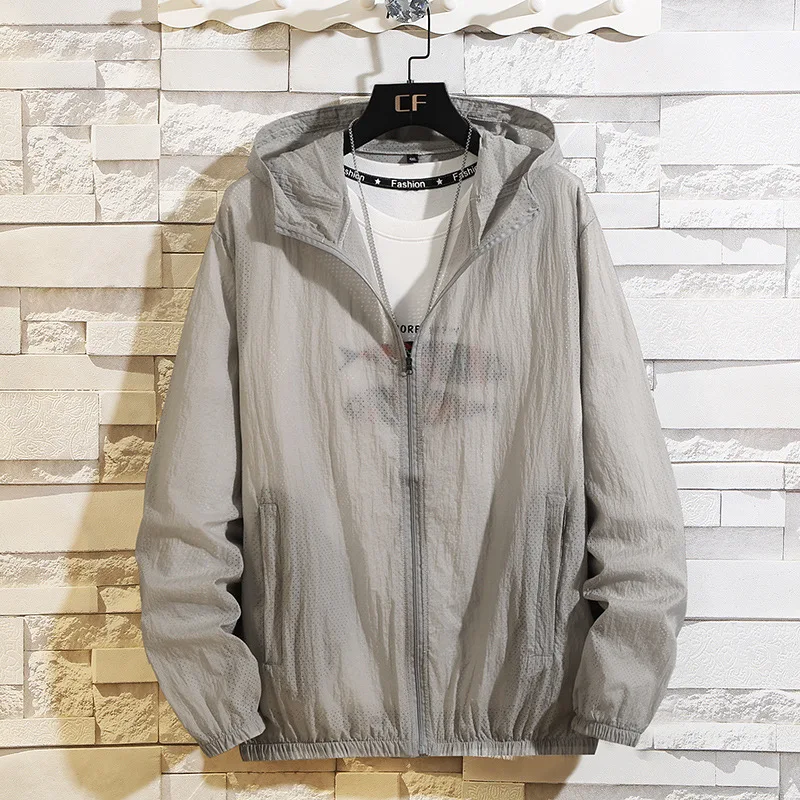 

2020 Ultra-Light Men's Summer Hood Jacket Thin Windbreaker Breathable Mesh Sunscreen Beach Casual Jacket 4XL 5XL 6XL 7XL 8XL 9XL