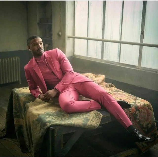 Костюм мужской персиковый розовый приталенный Блейзер для жениха пиджак и брюки