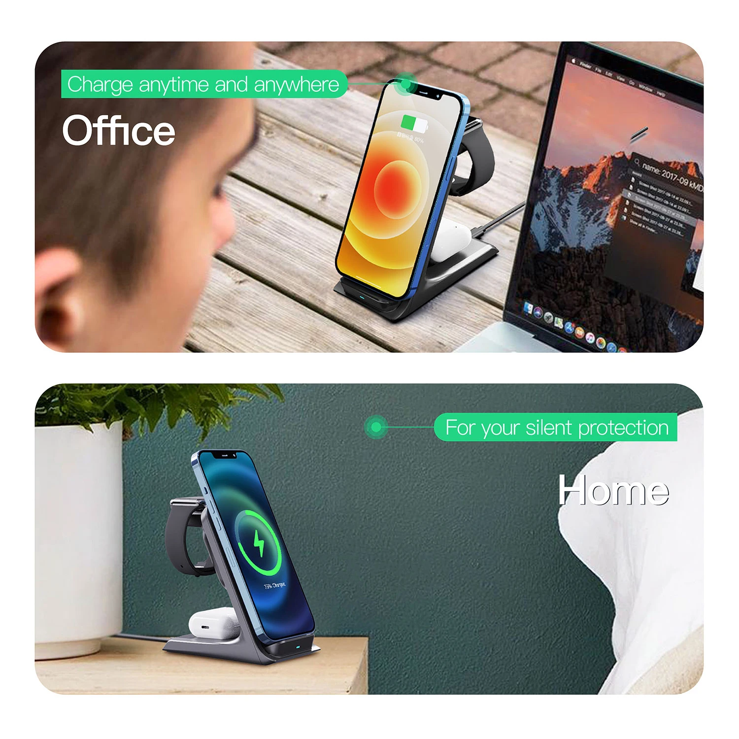 15W 3 in 1 Wireless Charger Stand For iPhone 12 11 XS QI Phone Chargers Holder For Apple Airpods Pro Fast Charging Dock Station