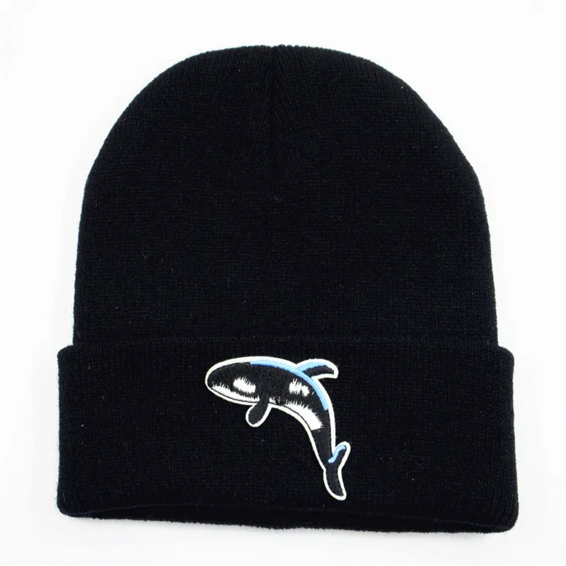 LDSLYJR хлопковая плотная вязаная шапка с вышивкой в виде дельфина зимняя теплая
