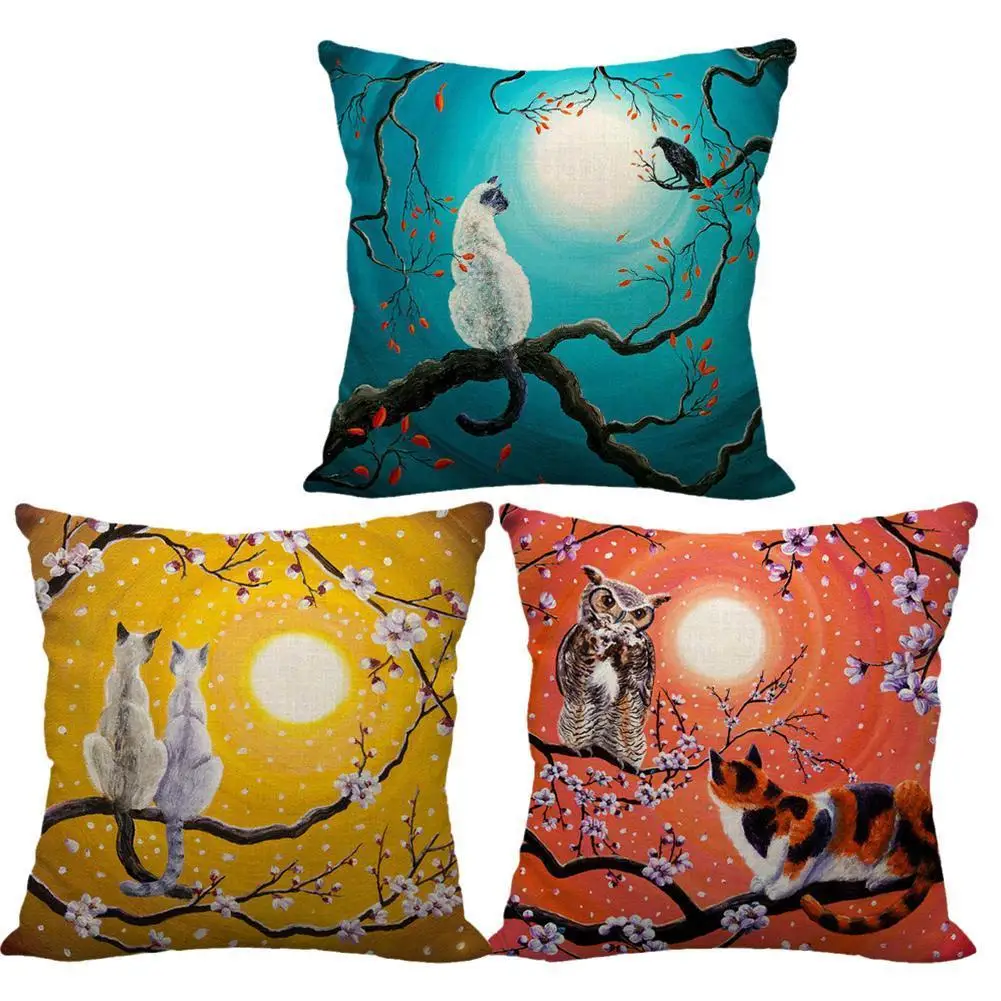 

Cat Pet Pillowcase 45*45cm Cartoon Blossom Cushion Cover Holiday Decoration Pillow Case Linen Pillow Covers