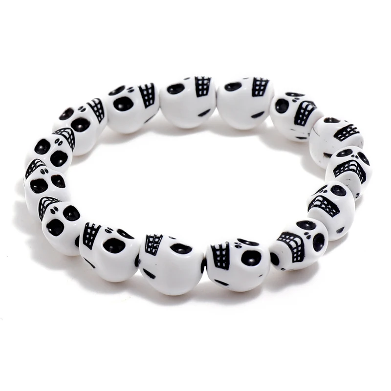 

New Black White Skull Head Strand Bracelets Vintage Simple Male Female Beaded Bracelet Trendy Hand Accessories Gifts Jewelry