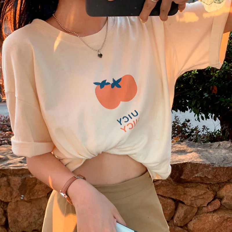 

Kawaii T-shirt For Women 2021 Fashion Graphic T Shirts Korean Short Sleeve Cute Tops Casual Loose O-neck Print Women T-shirt