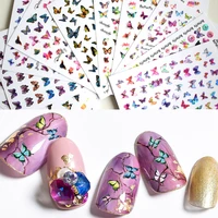 10pcs color laser butterfly nail art sticker flower letter 3d manicure self adhesive nail slider diy nail art supplies