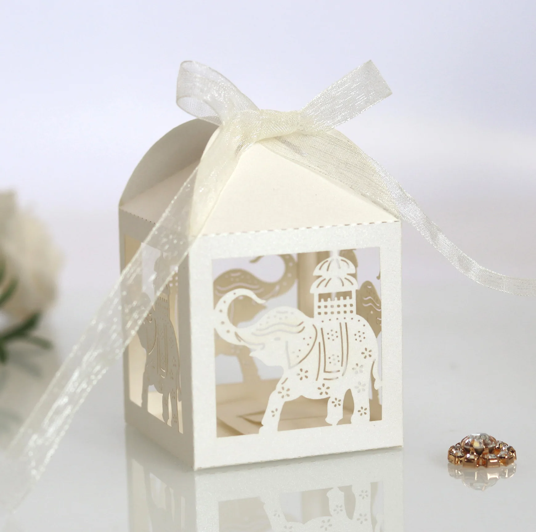 Белый полый слон лазерная резка подарочные коробки маленькие для торта | Дом и