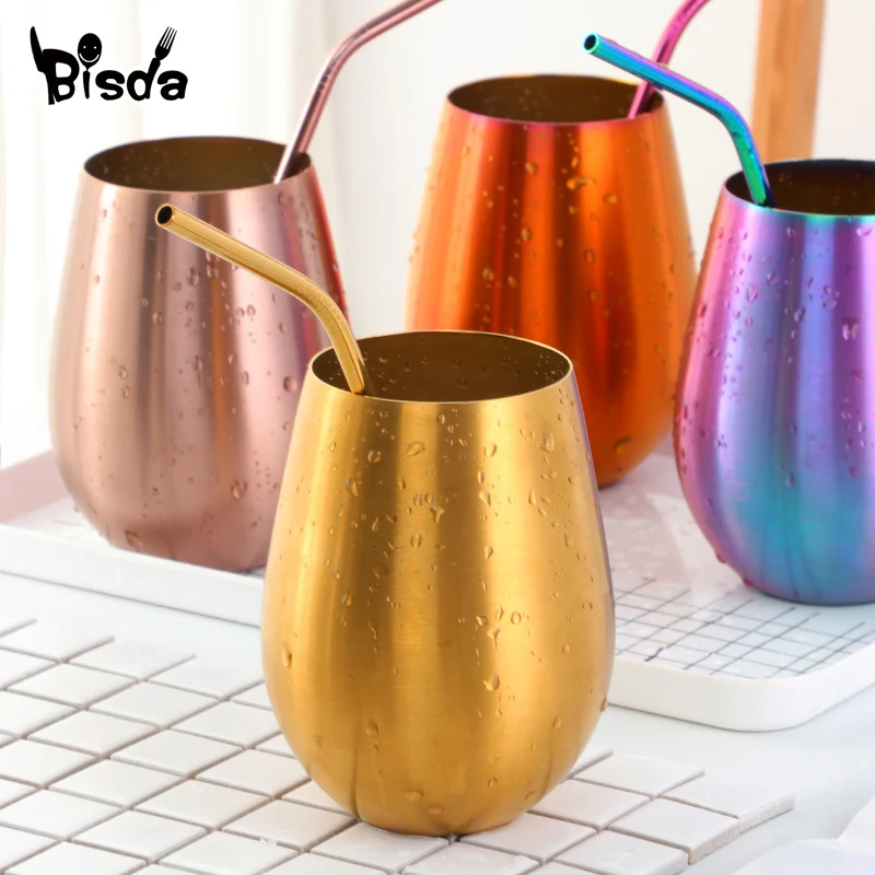 500ml Stainless Steel Beer Mups With Straw Wine Cup Tumbler Portable Outdoor Travel Coffee Cocktail Drinking Mugs Metal Cup