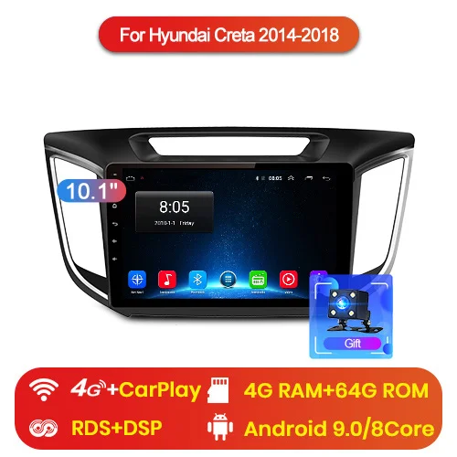 4G 4GB 64GB Junsun V1 Android 9,0 2 ГБ+ 32 ГБ DSP автомобильный Радио Мультимедиа Видео плеер gps навигация для hyundai Creta ix25 2 din без dvd - Цвет: 4G 4GB 64GB