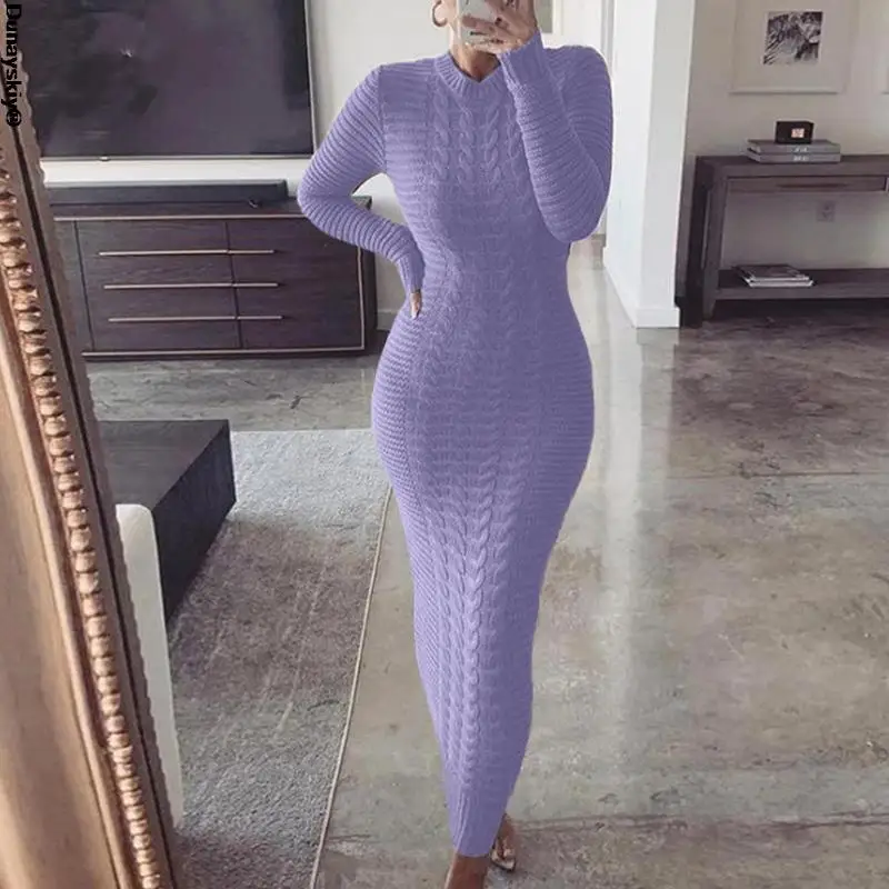 

Модное осеннее офисное Элегантное Платье макси с круглым вырезом, зимнее женское сексуальное платье, женское облегающее вечернее платье с ...