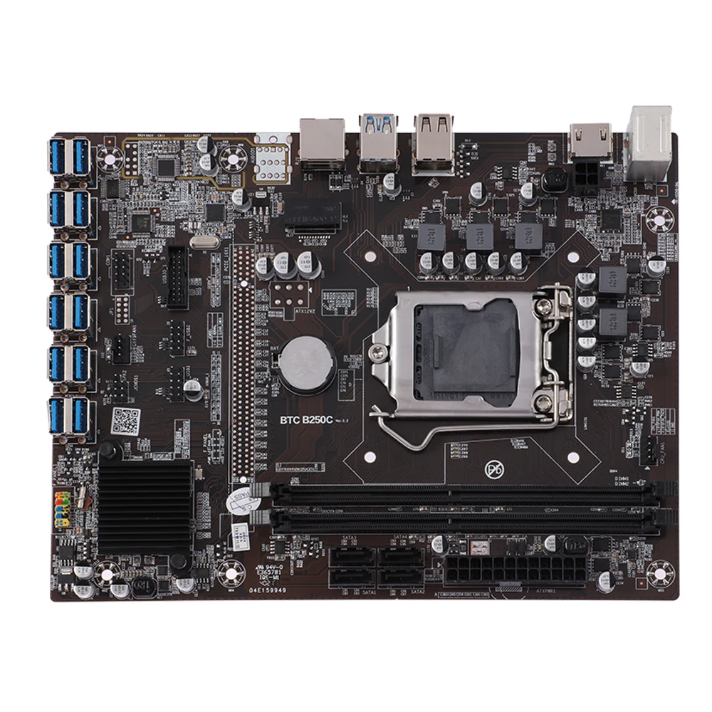 b250 btc mining machine motherboard 12 x usb 3 0 to pci e 16x graphics card slot ddr4 miner mainboard for lga 1151 cpu free global shipping